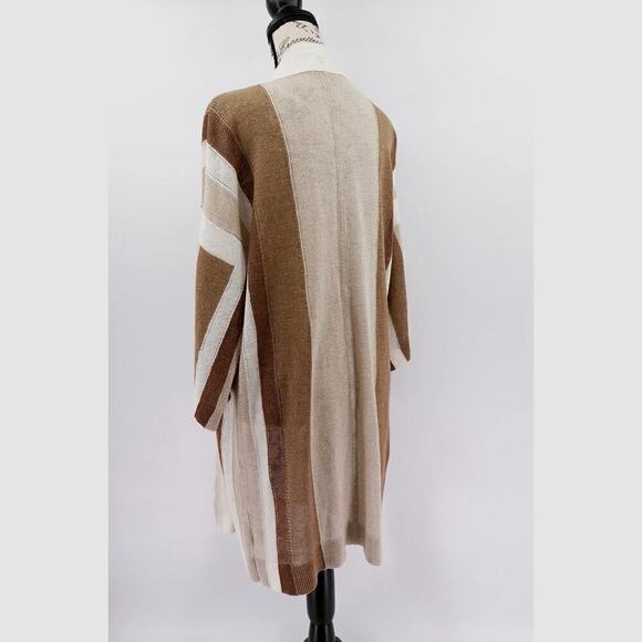 Womens Linen Open Front Duster Cardigan 2XS Brown Metallic Long Lagenlook Kimono - Picture 9 of 15